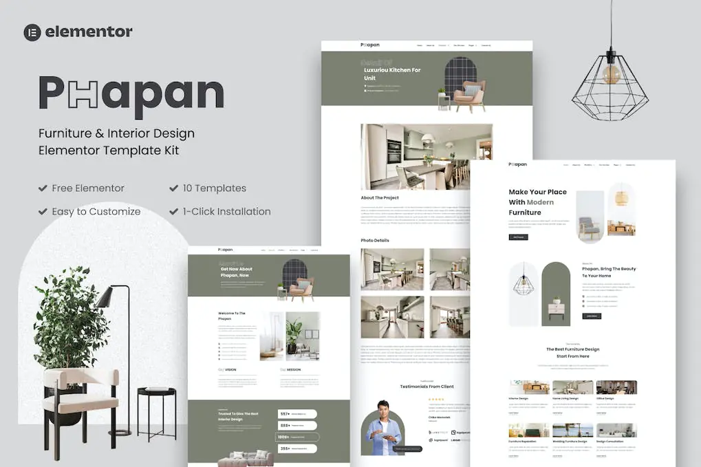 Phapan - Kit de plantillas Elementor para diseño de muebles e interiores