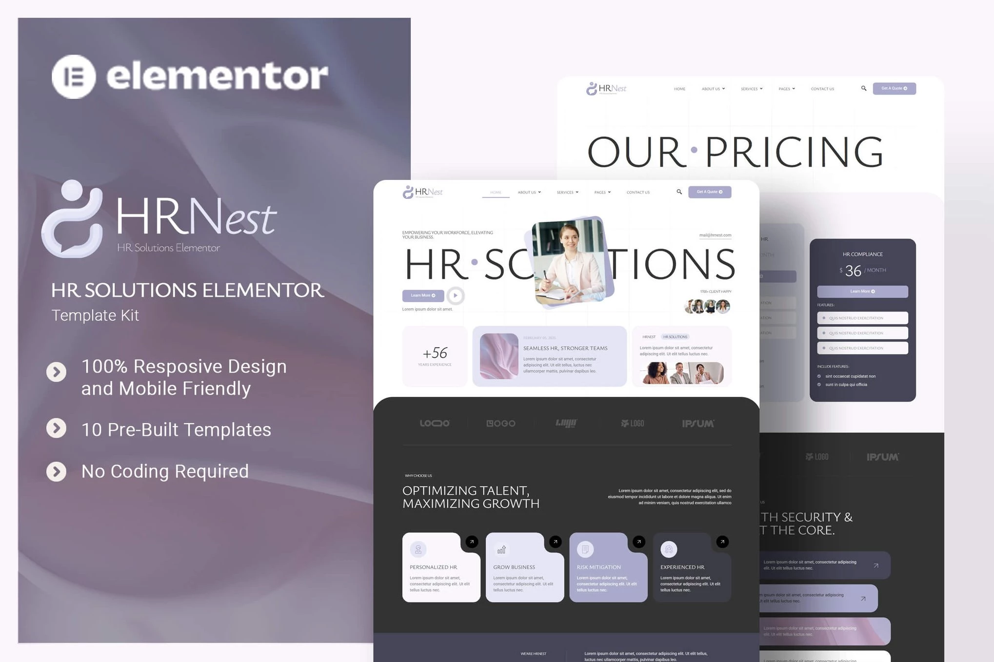 HRNest - Kit de plantillas Elementor para soluciones de recursos humanos