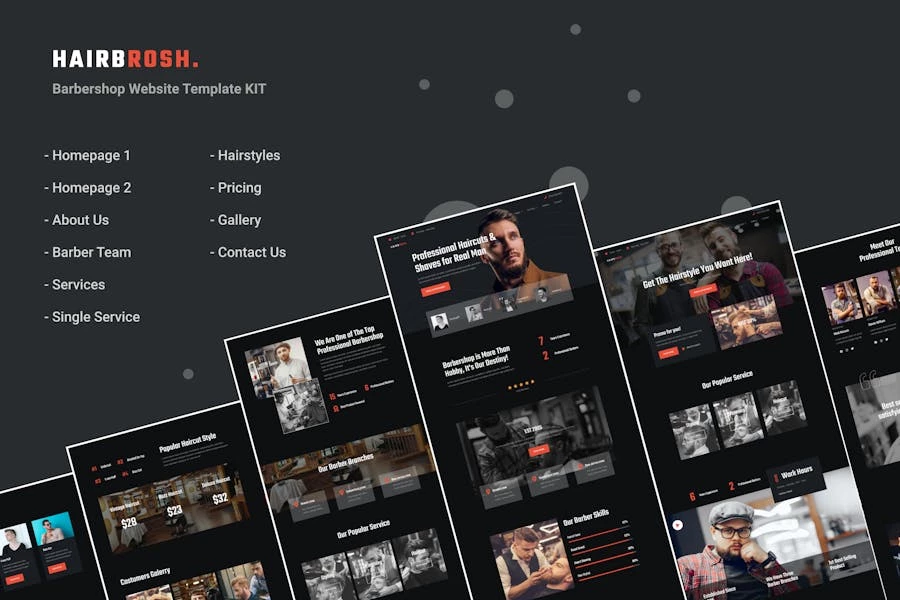 Hairbrosh - Template Kit Elementor para barbería y peluquería