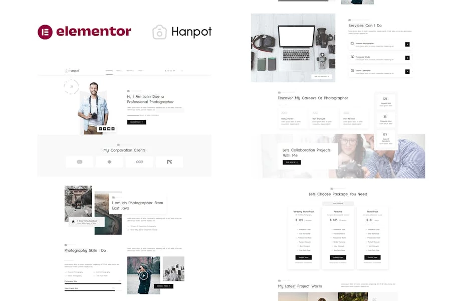 Hanpot - Template Kit Elementor para fotógrafos personales y Porfolio
