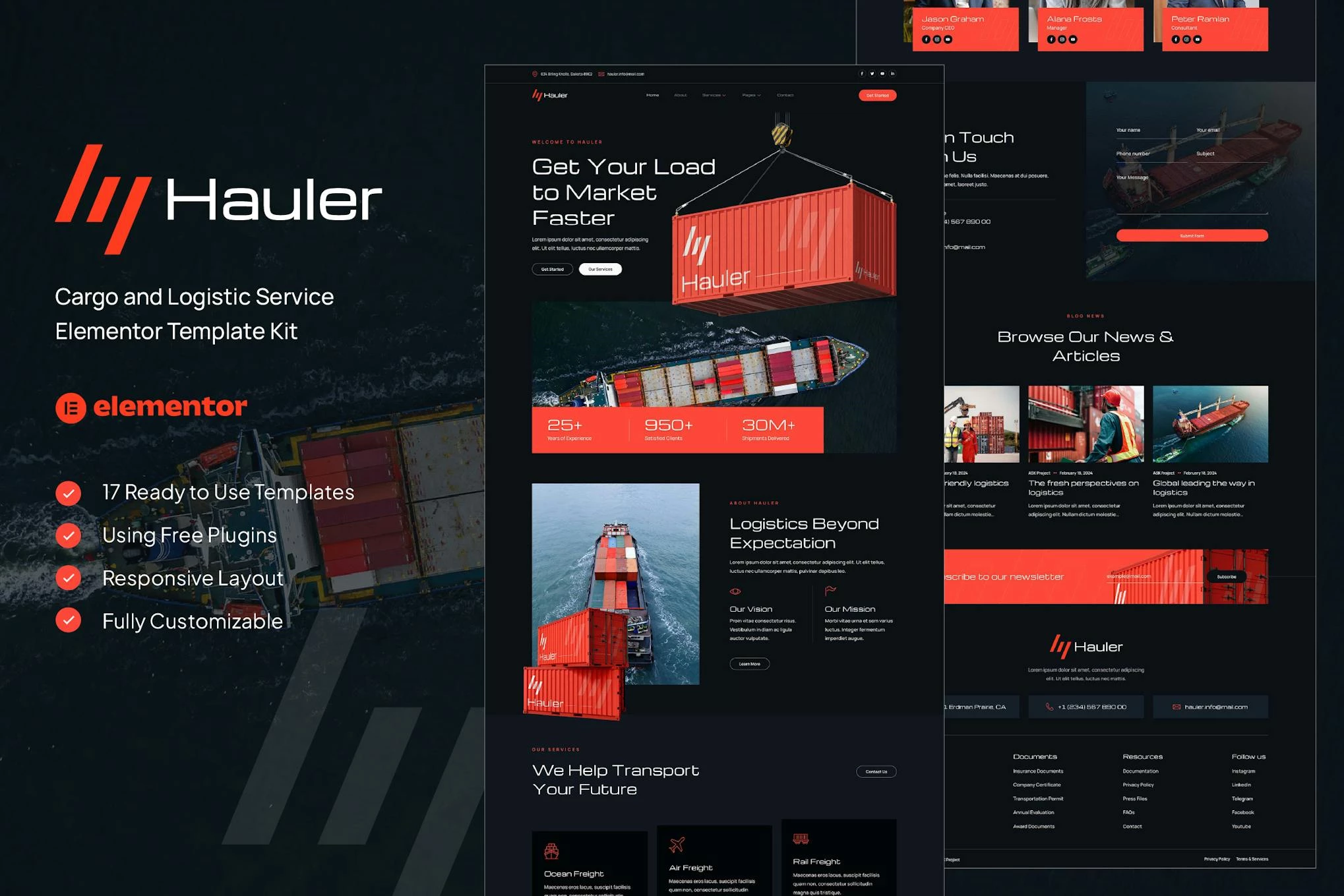 Hauler - Kit de plantillas Elementor para carga y logística