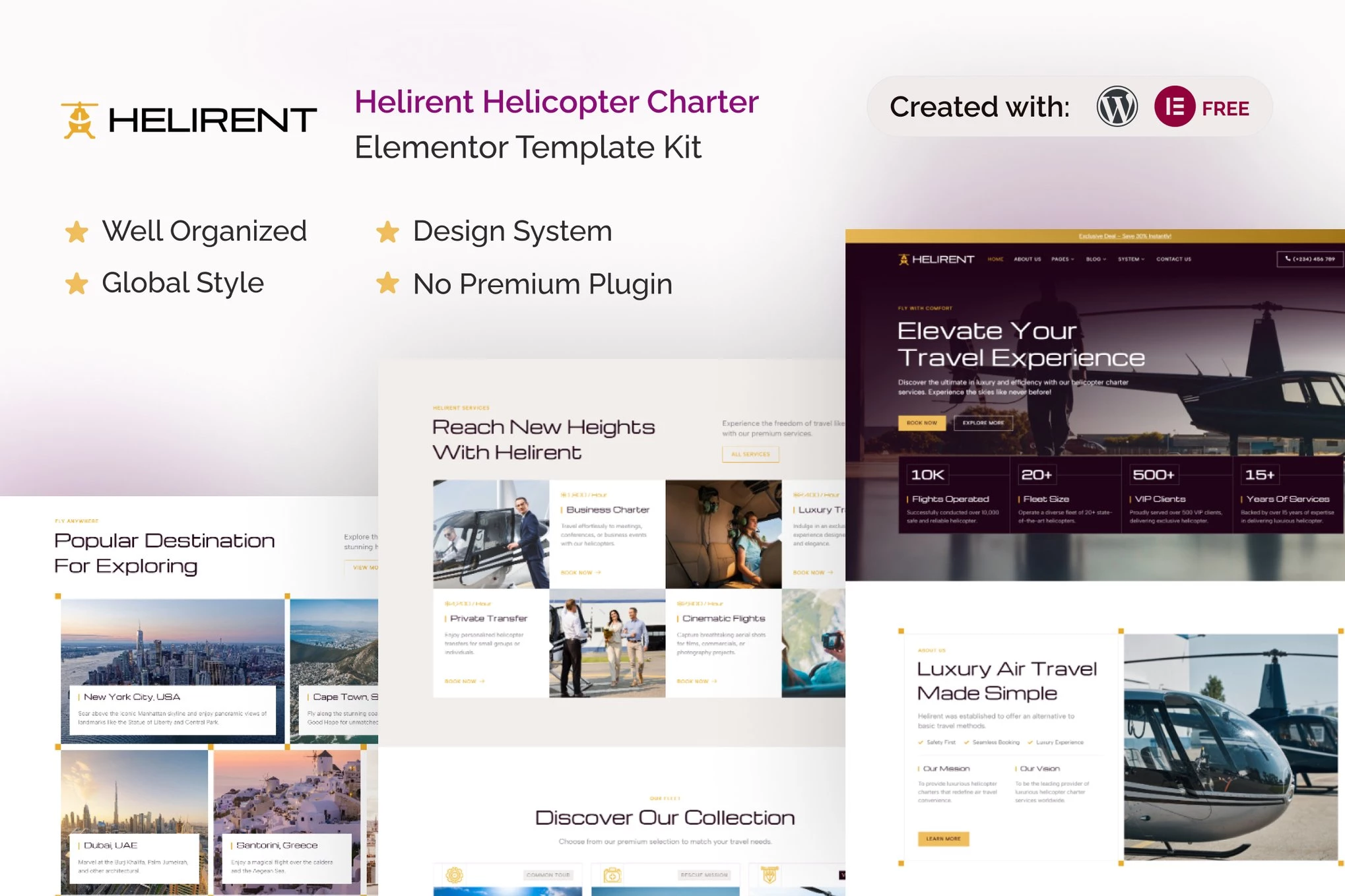 Helirent - Kit de plantillas Elementor para alquiler de helicópteros