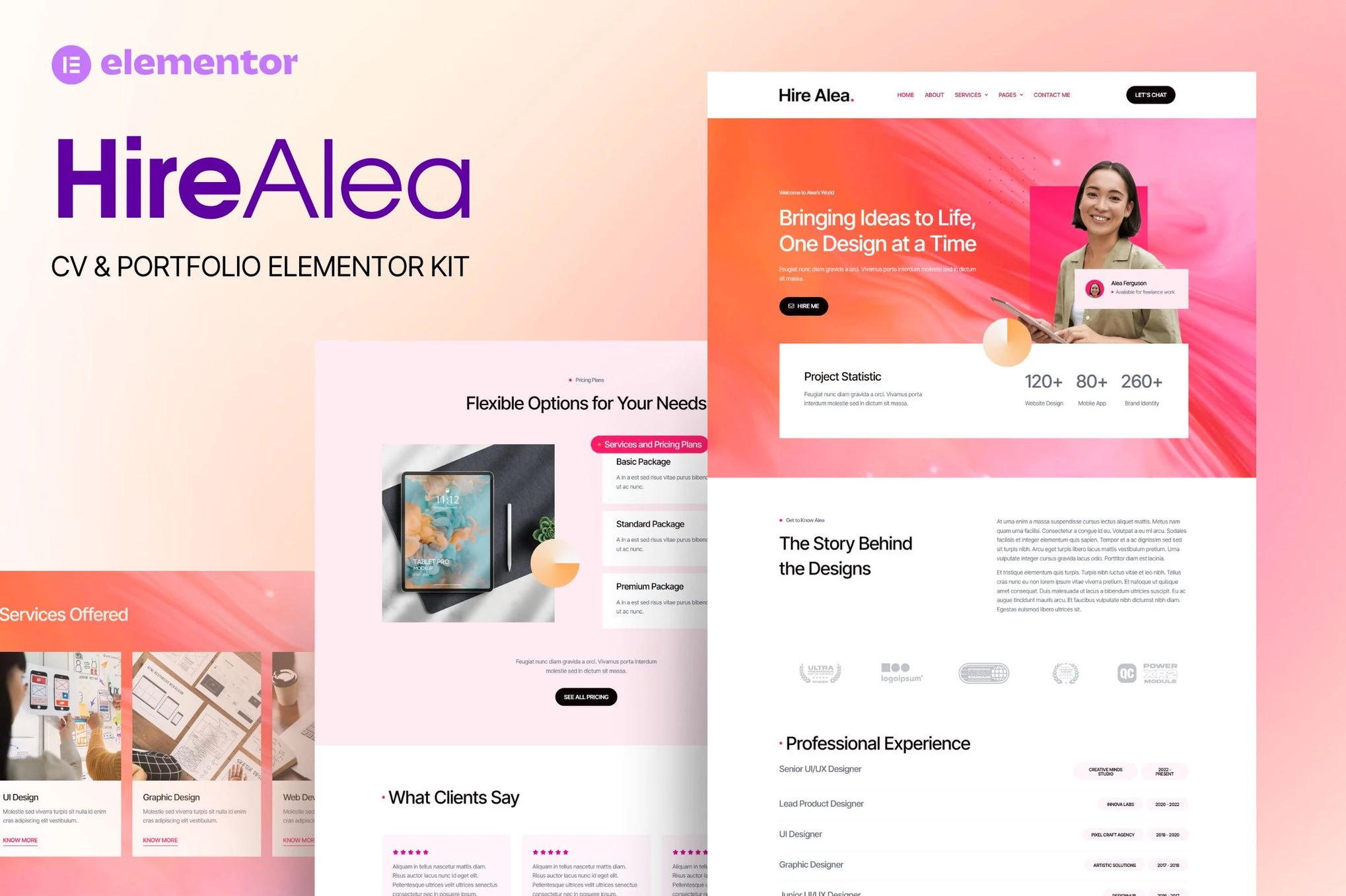 HireAlea - Kit de plantillas Elementor para CV personales
