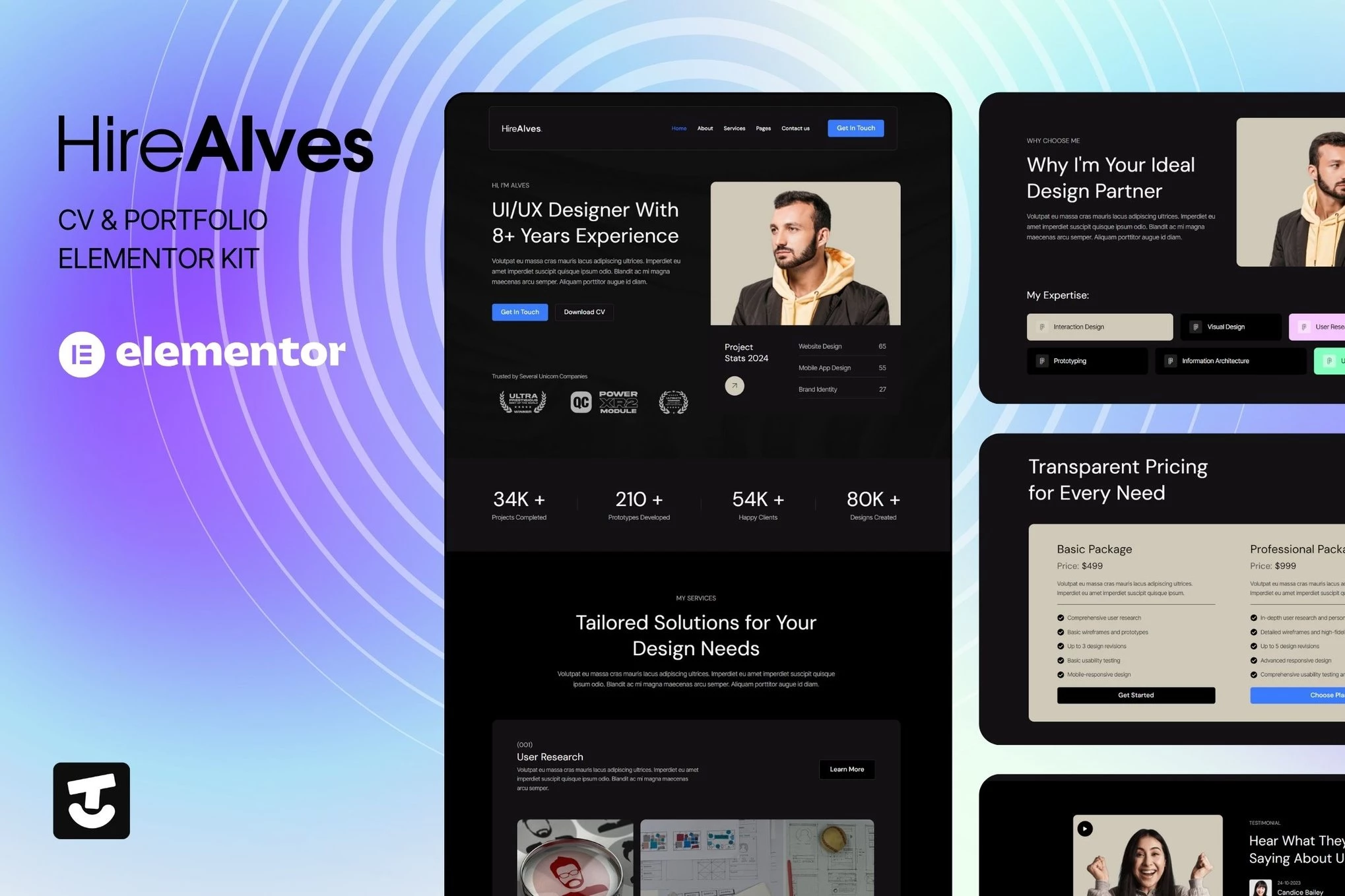 HireAlves - Kits de Plantillas Elementor para CV y Porfolio