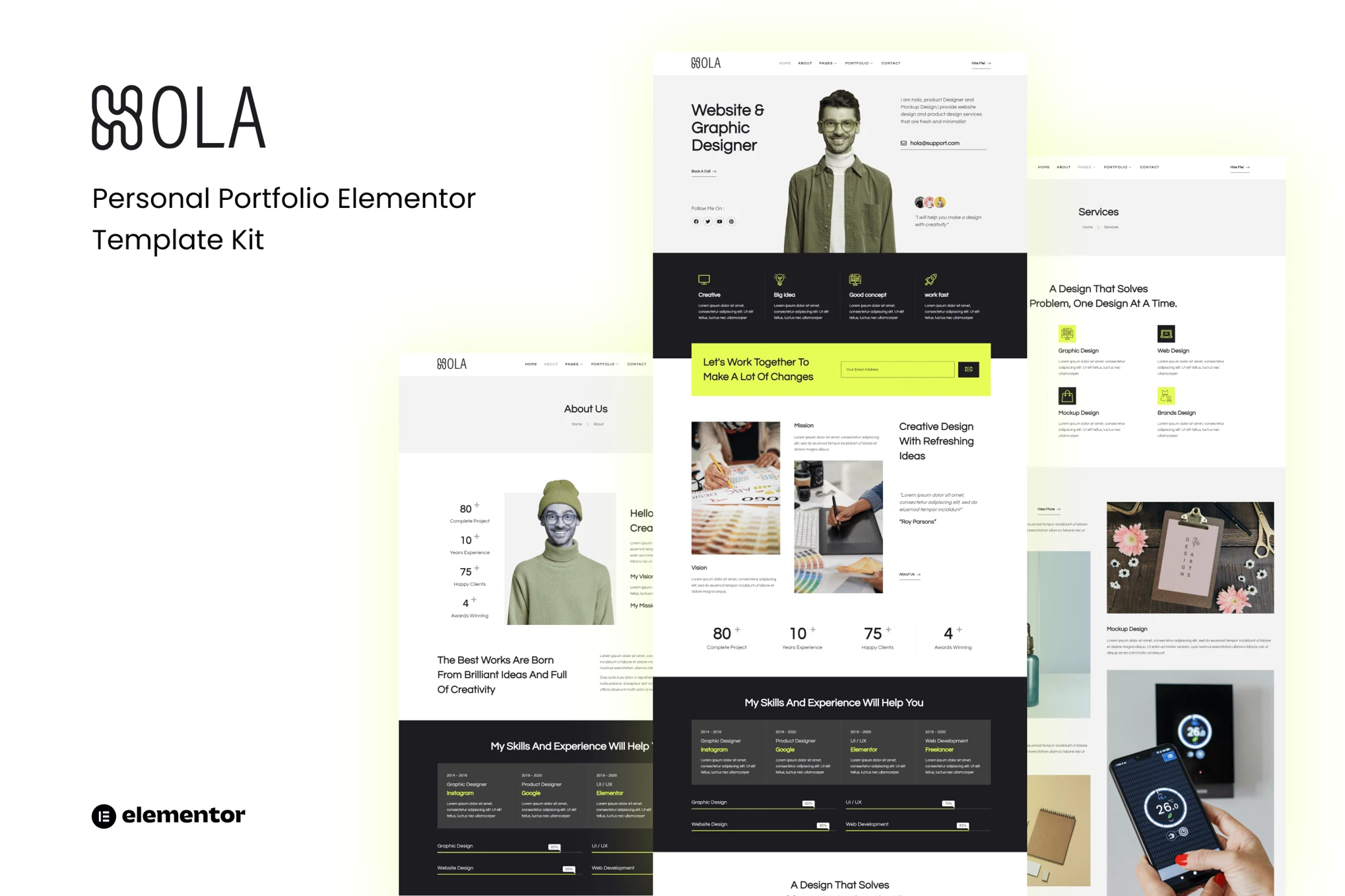Hola - Kit de Plantillas Elementor para Porfolio Personal