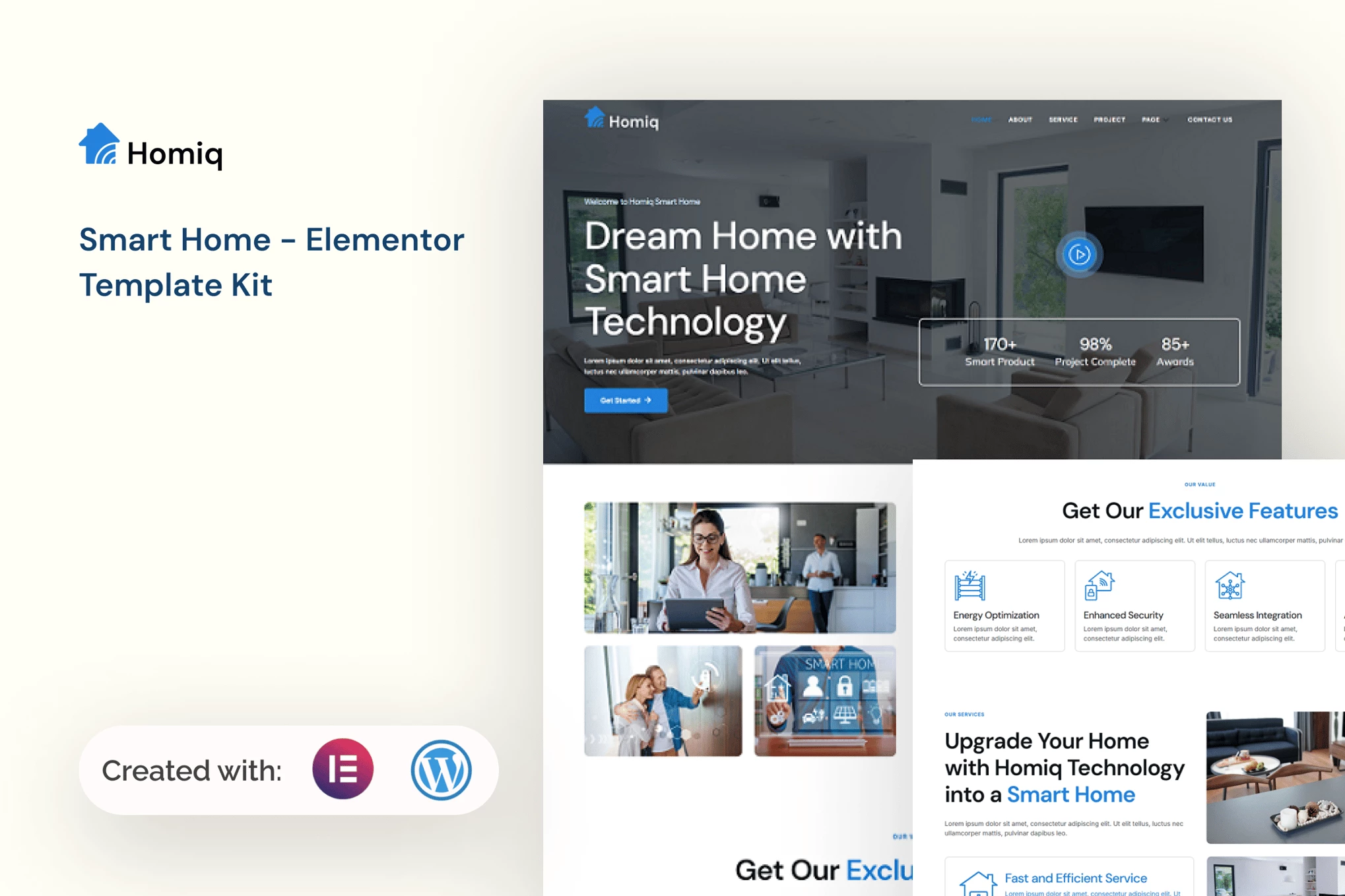 Homiq - Kit de plantillas Elementor para hogares inteligentes