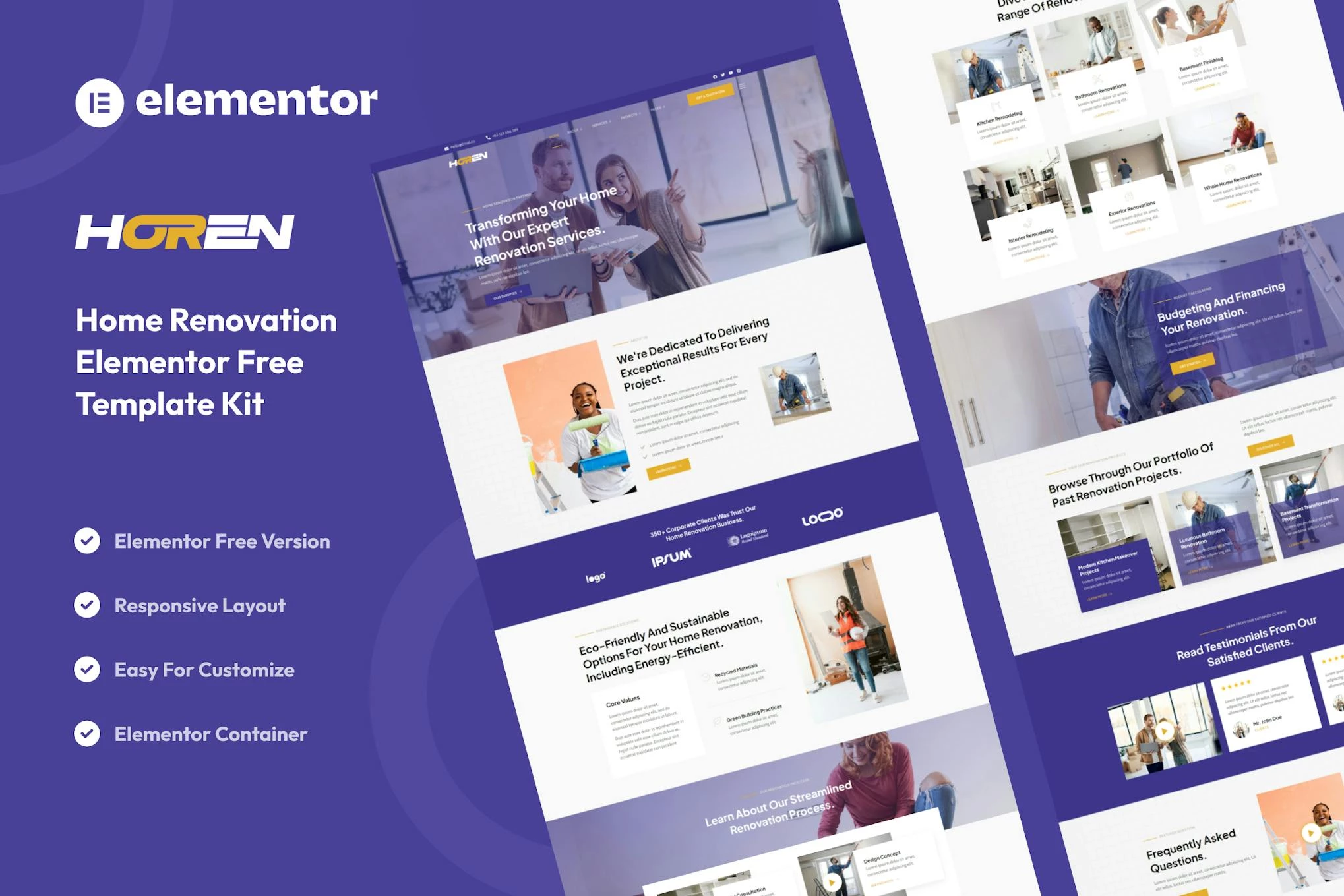 Horen - Kit de plantillas Elementor para servicios de renovación de viviendas