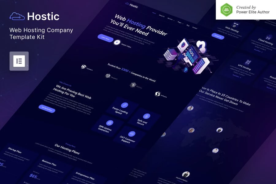 Hostic — Kit de plantillas Elementor para empresa de alojamiento web