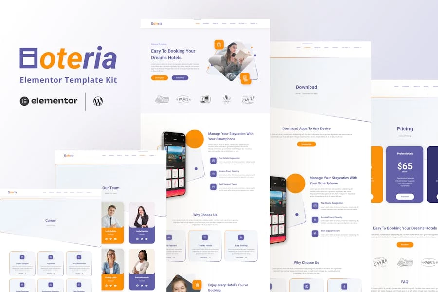 Hoteria - Kit de plantillas Elementor para servicios hoteleros