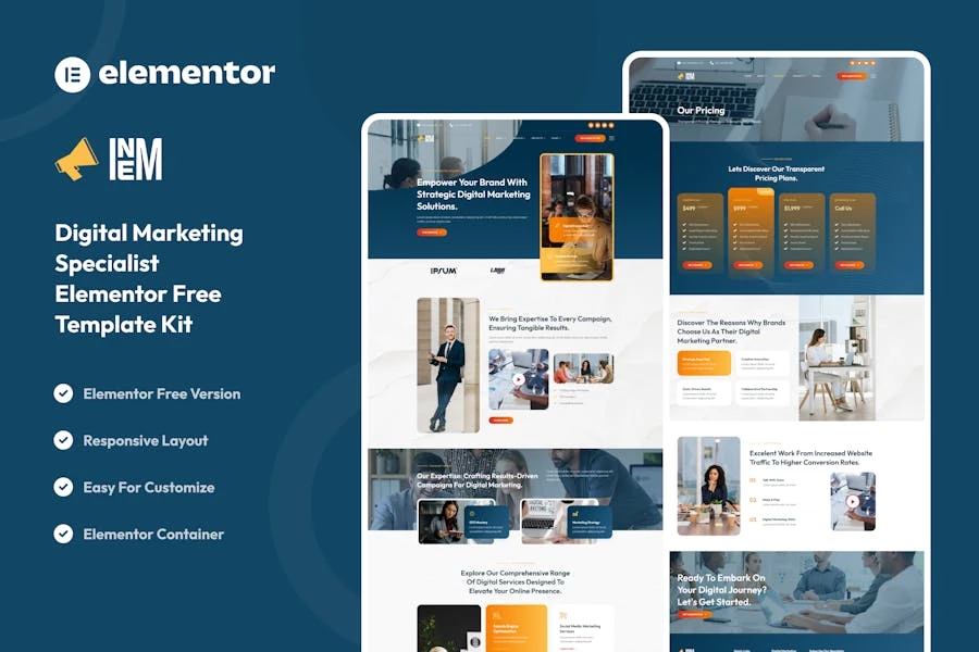 Inem - Kit de plantillas Elementor para especialistas en marketing digital