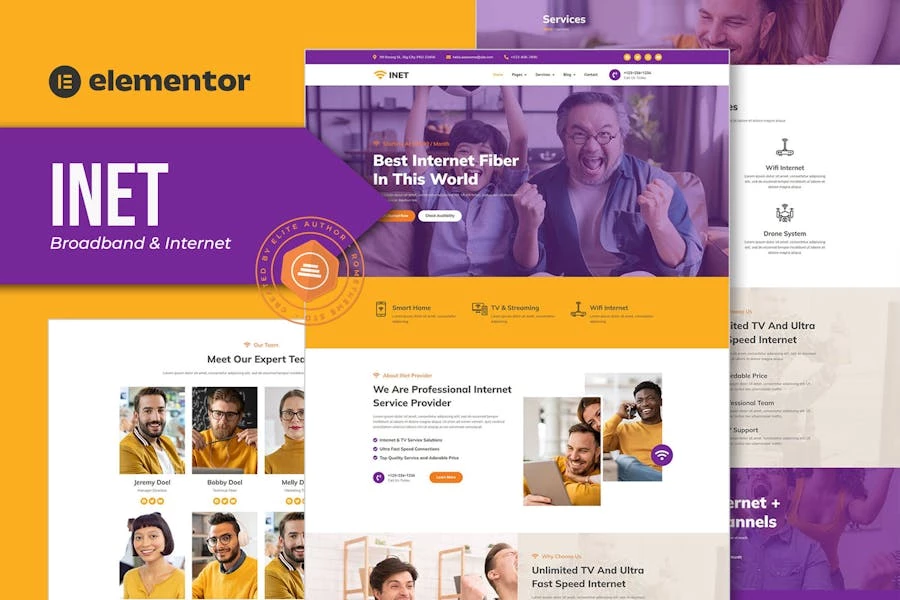 Inet - Template Kit Elementor Pro para proveedores de servicios de Internet y banda