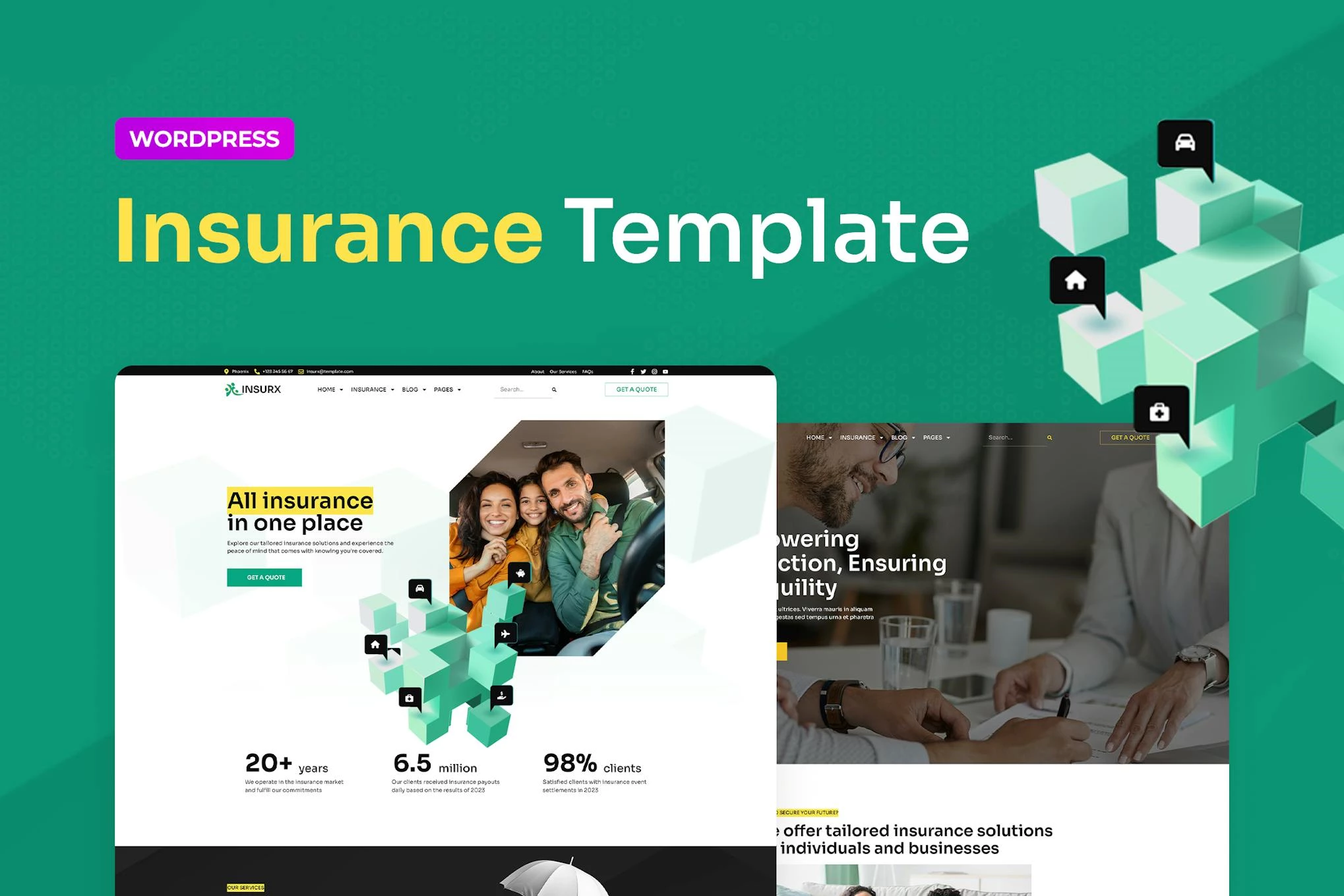 Insurx — Kit de plantillas Elementor Pro para agencias de seguros