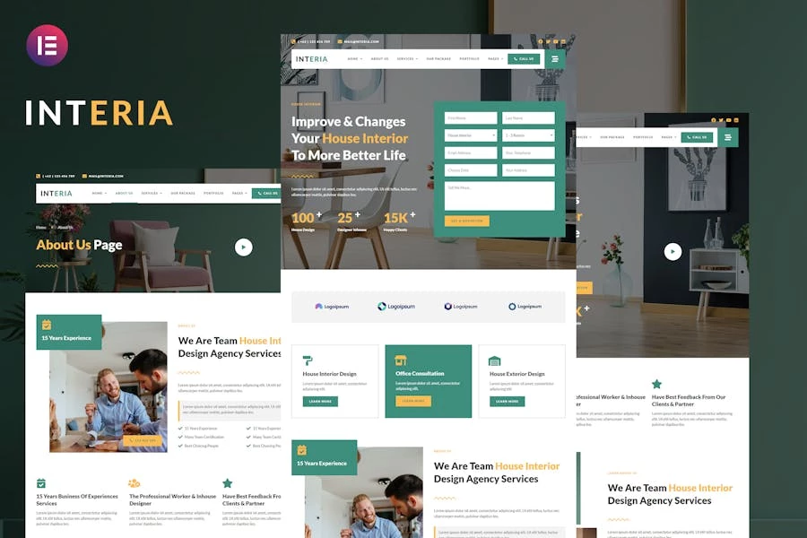 Interia - Kit de plantillas Elementor del servicio de diseño de interiores