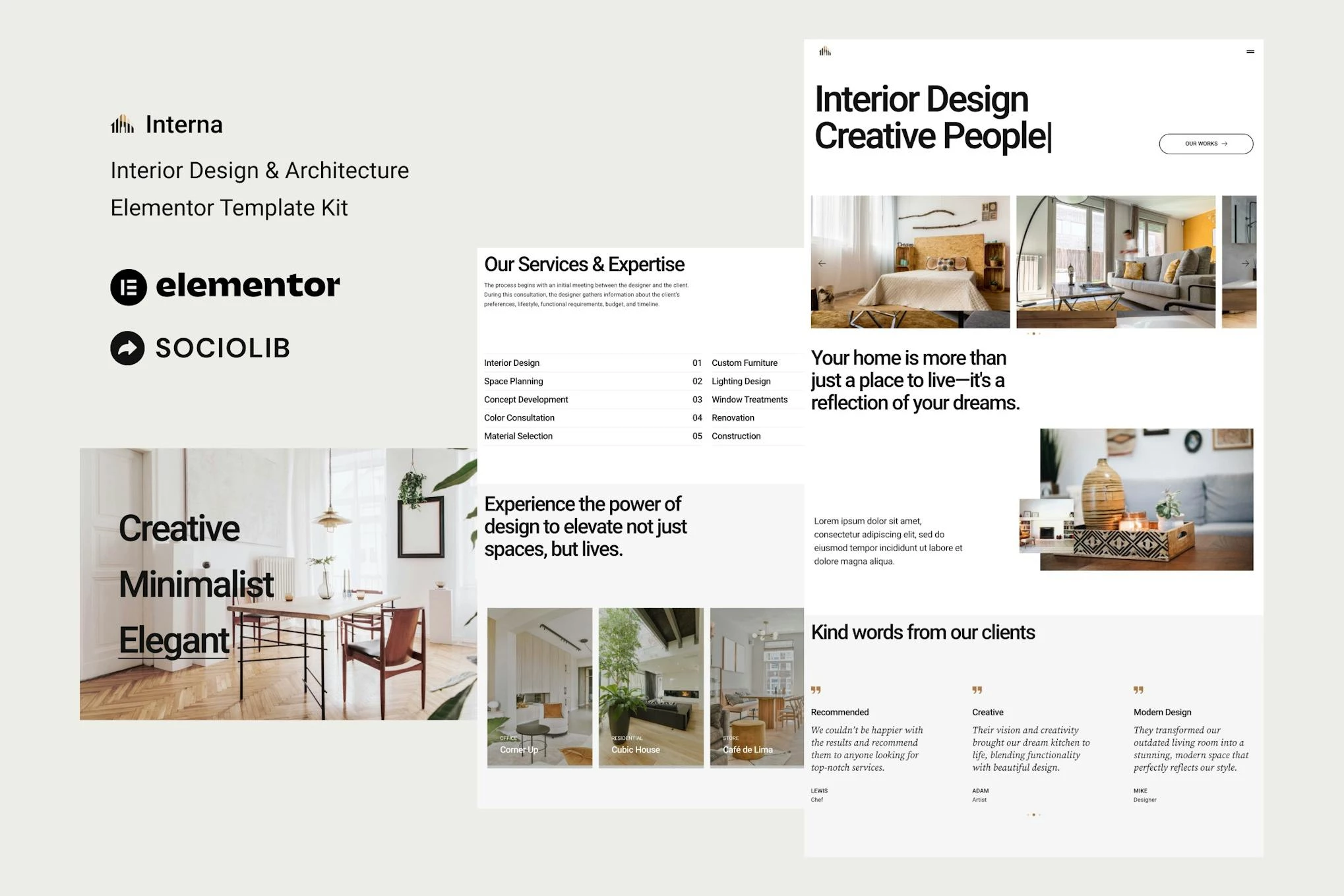 Interna - Kit de plantillas Elementor para diseño de interiores y arquitectura