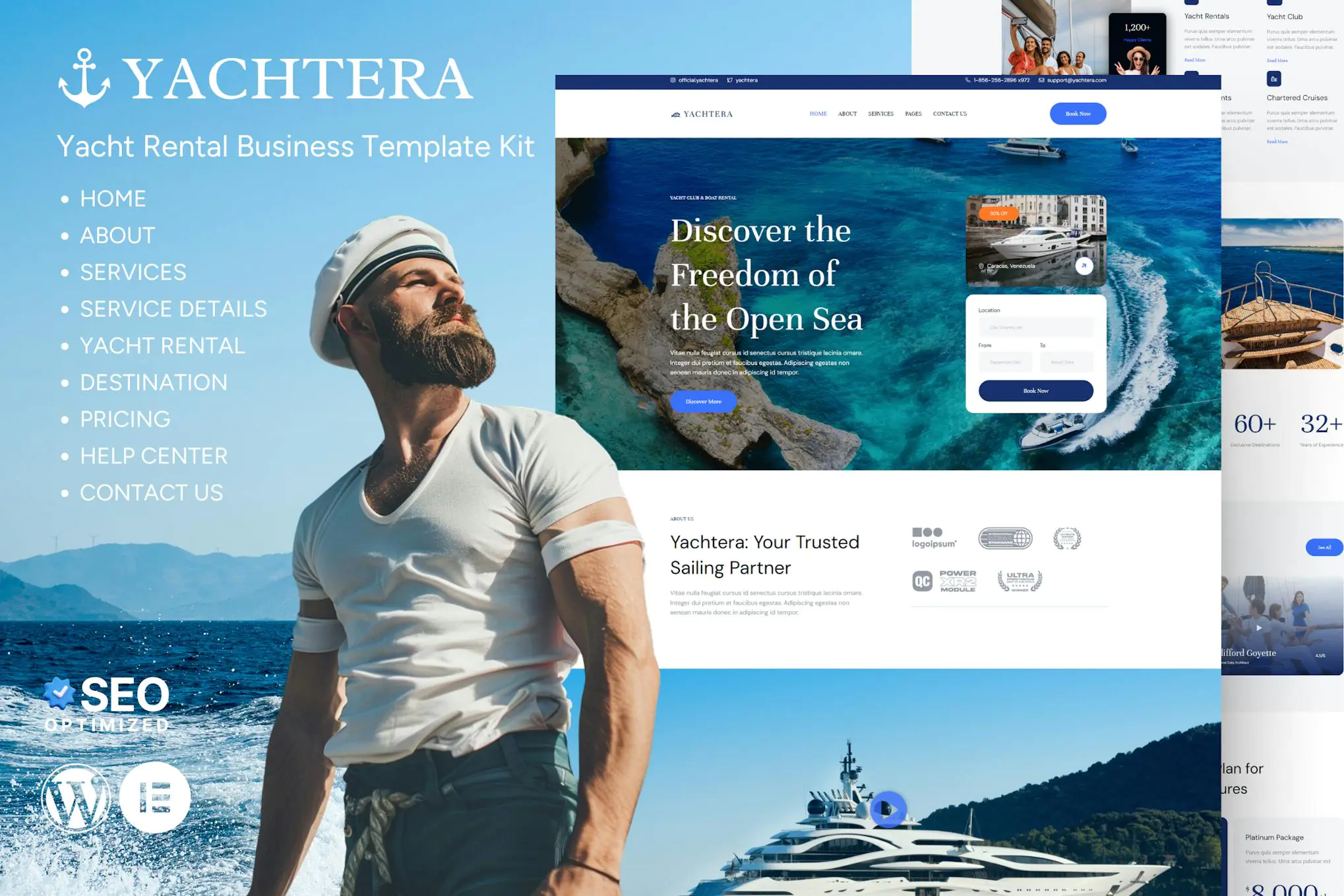 Yachtera - Kit de plantillas Elementor para clubes náuticos y alquiler de barcos
