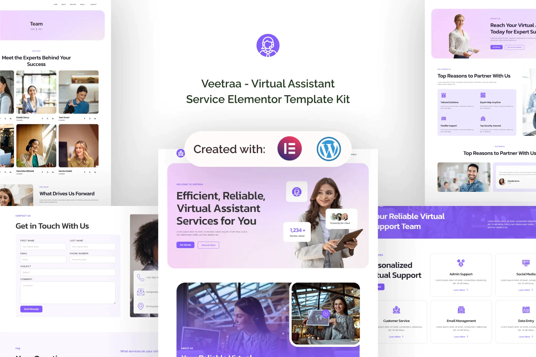 Veetraa - Kit de plantillas Elementor del servicio de asistente virtual