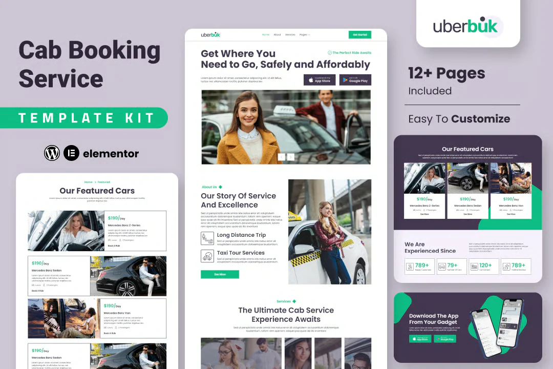 Uberbuk — Kit de plantillas Elementor para compañías de taxis y servicios de taxis en línea