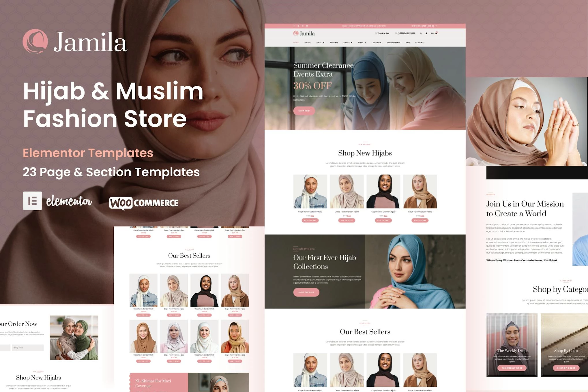 Jamila - Kit de plantillas Elementor Pro para tienda de moda musulmana y hiyab