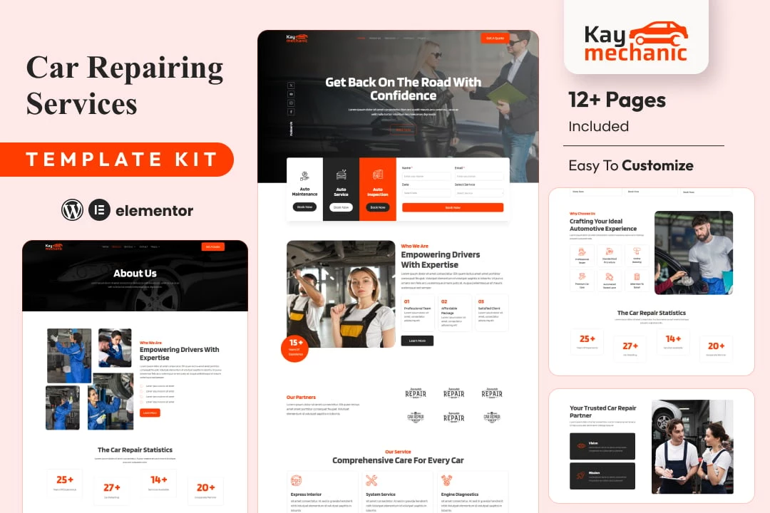 Kaymechanic — Kit de plantillas Elementor para reparación y servicio de automóviles
