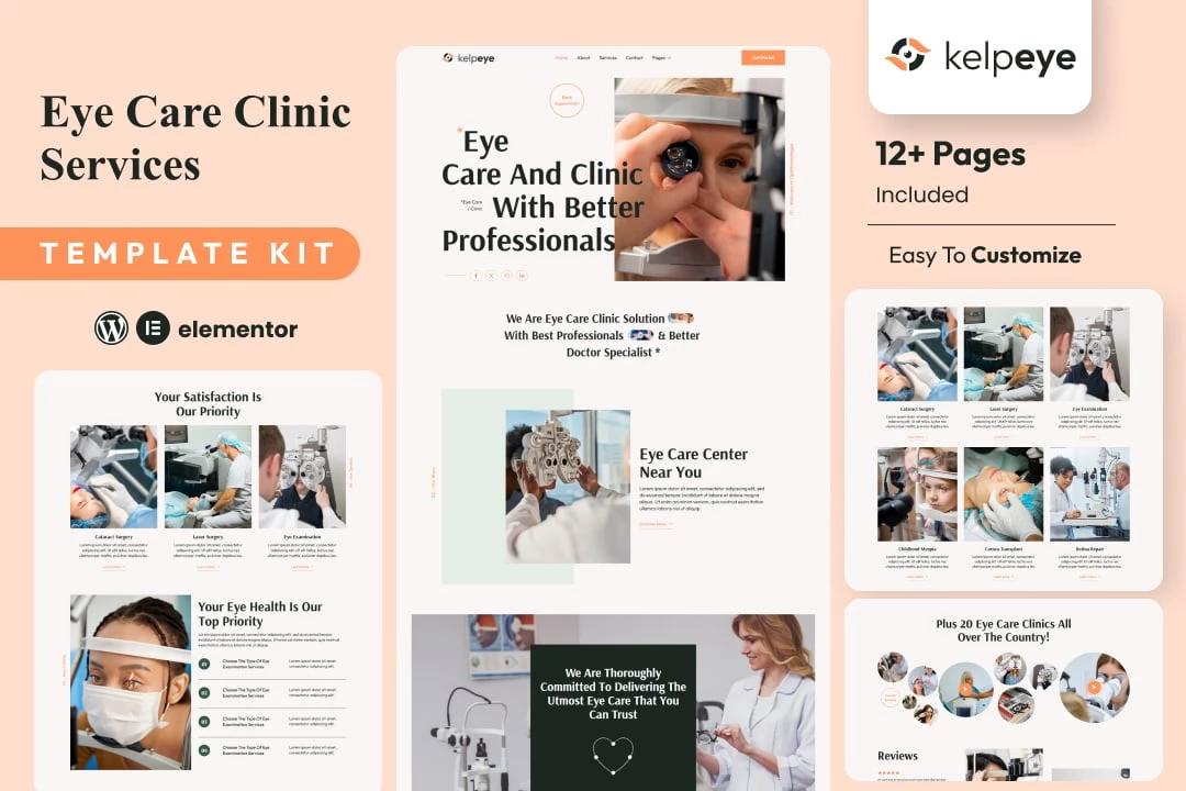 Kelpeye — Kit de plantillas Elementor para optometristas y cuidado de los ojos