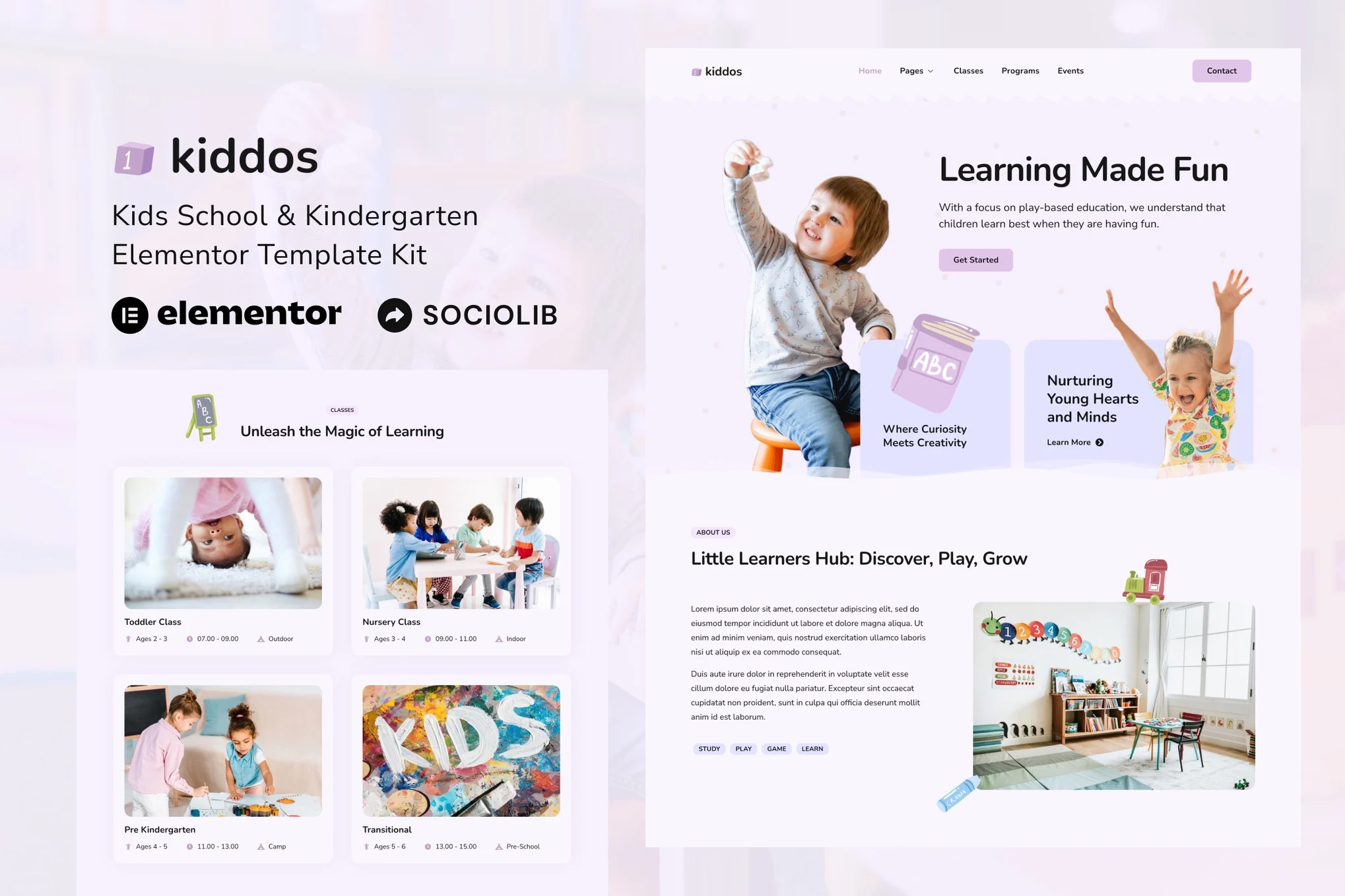 Kiddos - Kit de plantillas Elementor para escuelas y jardines de infantes