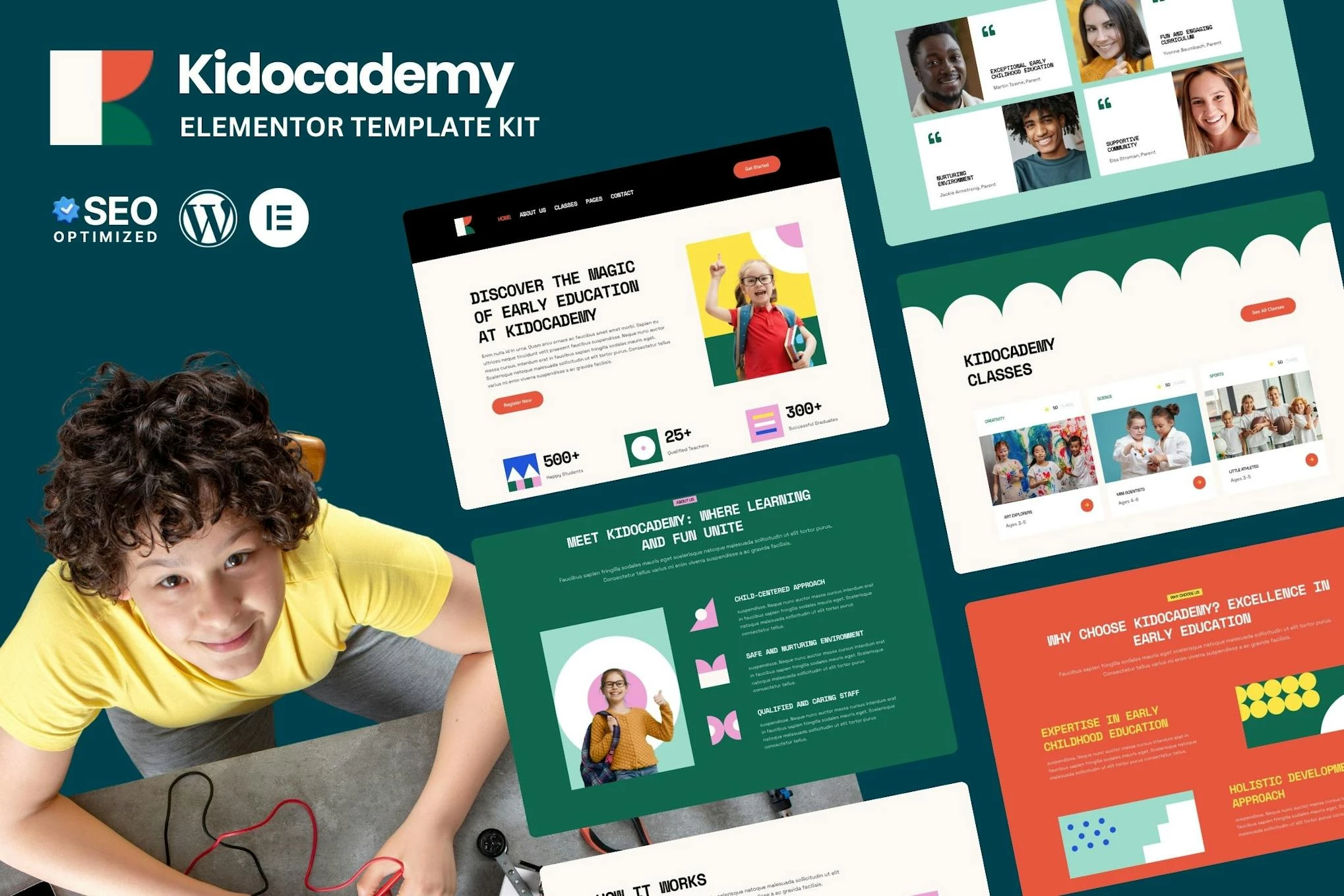 Kidocademy - Kits de plantillas Elementor para jardines de infantes y preescolar