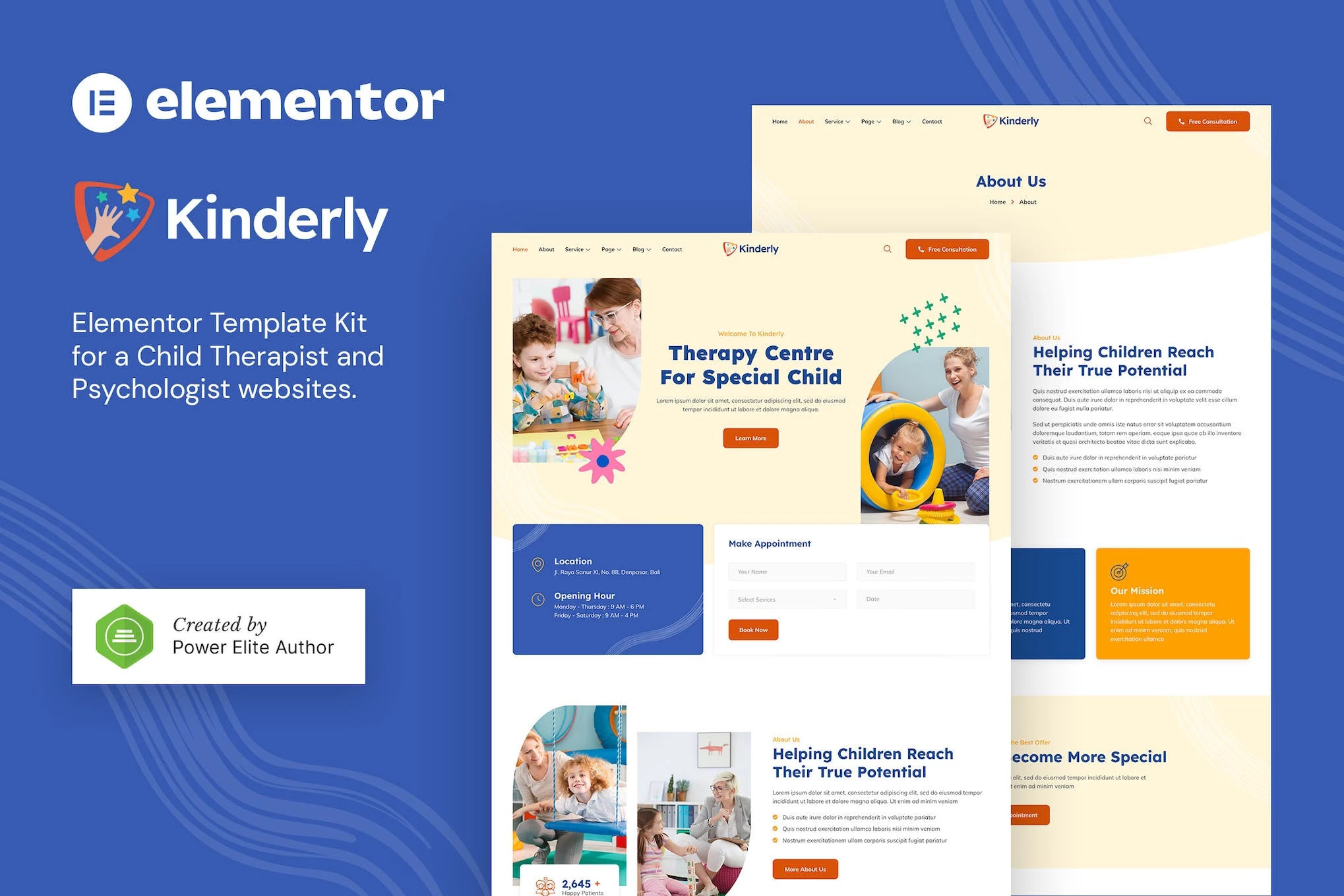 Kinderly — Template Kit Elementor para psicólogo y terapeuta infantil