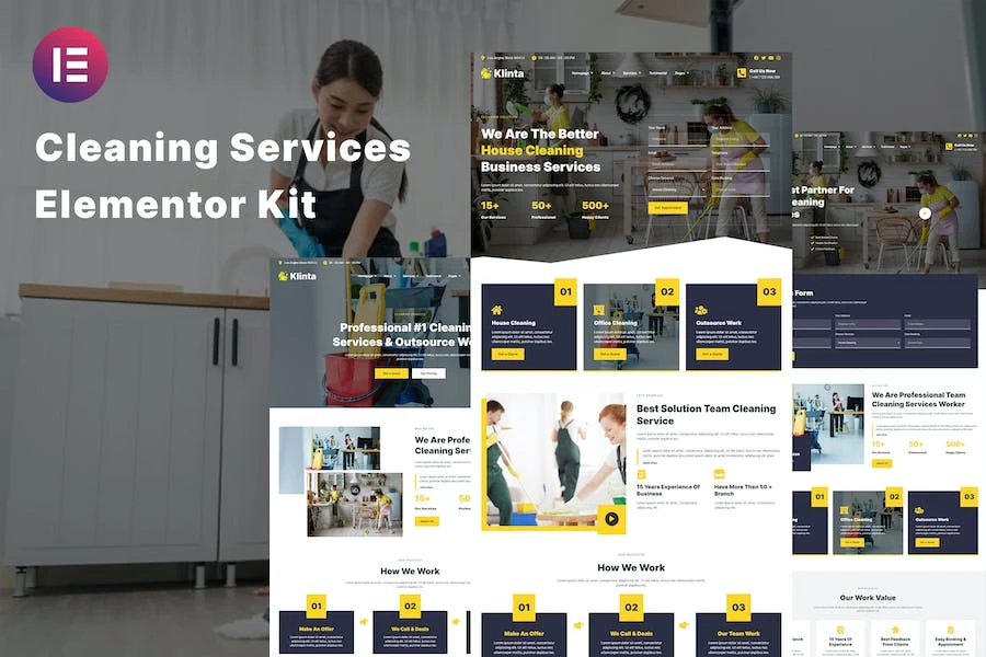 Klinta - Kit de plantillas Elementor para servicios de limpieza