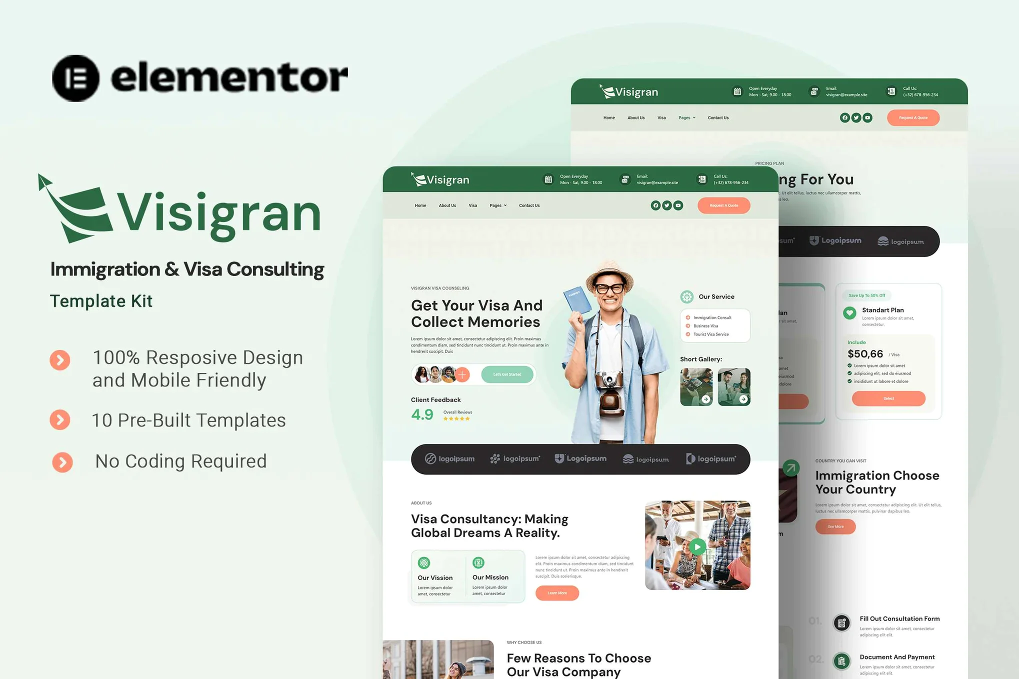 Visigran - Kit de plantillas Elementor para consultoría de inmigración y visas