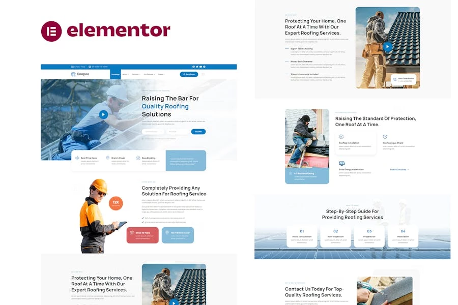 Knopee - Template Kit Elementor para Roofing & Canopy Services