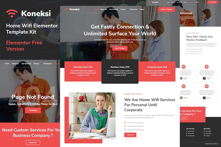 Koneksi - Kit de plantillas Elementor de servicios de Internet WiFi para el hogar