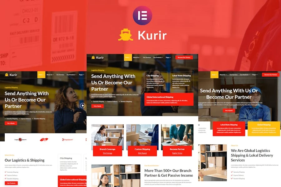 Kurir - Kit de plantillas Elementor para envíos de carga logística