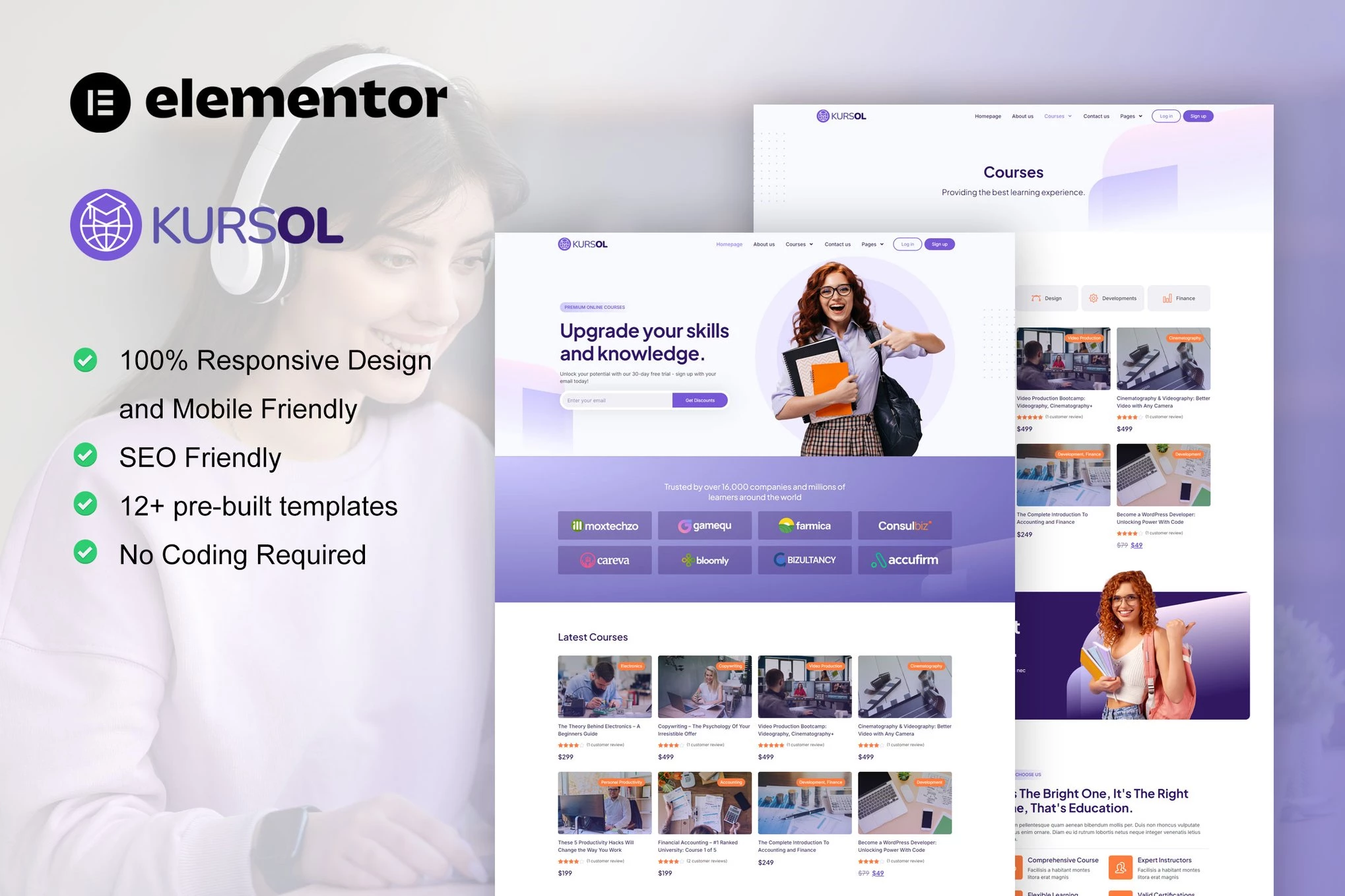 Kursol - Kit de plantillas Elementor Pro para cursos y educación en línea