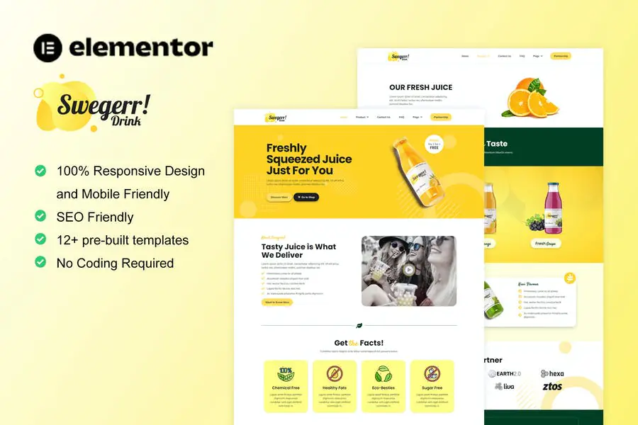 Swegerr - Kit de plantillas Elementor Pro para zumos y bebidas frescas