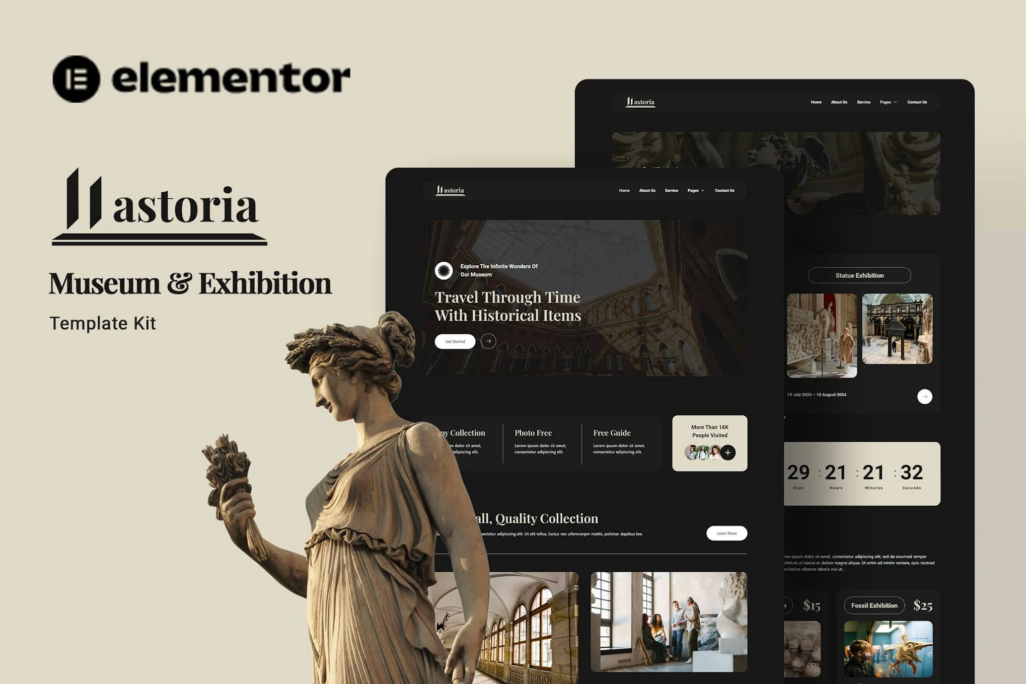 Lastoria - Kit de plantillas Elementor para museos y exposiciones