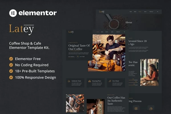 Latey - Kit de plantillas Elementor para cafeterías y cafeterías
