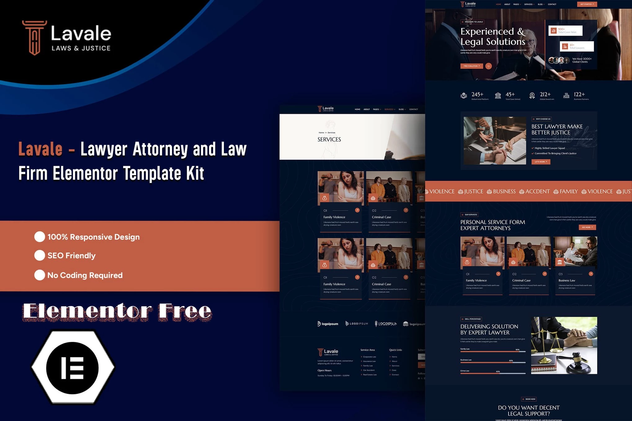 Lavale - Kit de plantillas Elementor para abogados, abogados y bufetes de abogados