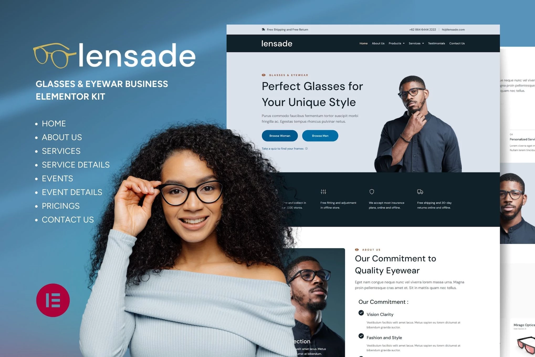 Lensade - Kit de plantillas Elementor para anteojos y gafas