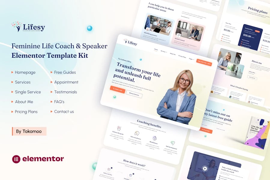 Lifesy - Template Kit de Elementor para Entrenador de Vida Femenino y Oradora