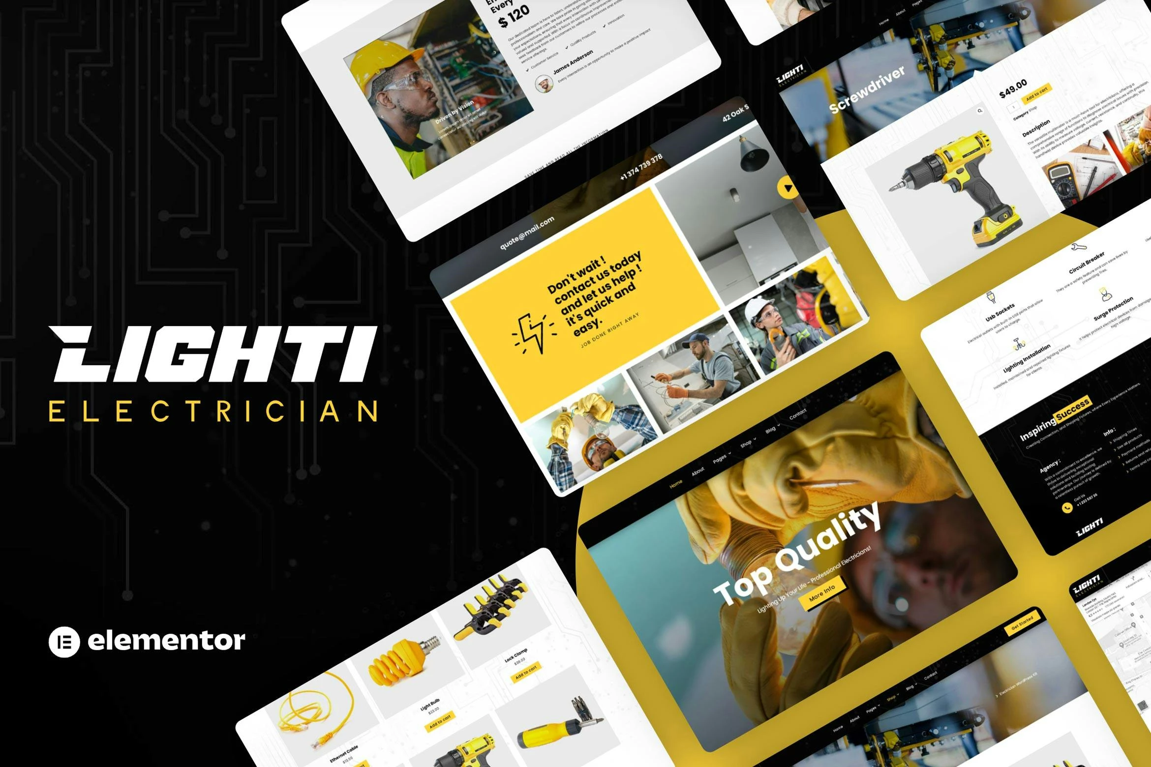 Lighti - Kit de plantillas Elementor Pro para electricistas