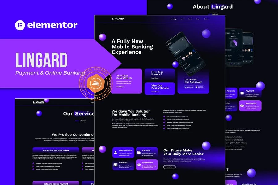 Lingard - Template Kit Elementor para pagos y banca en línea