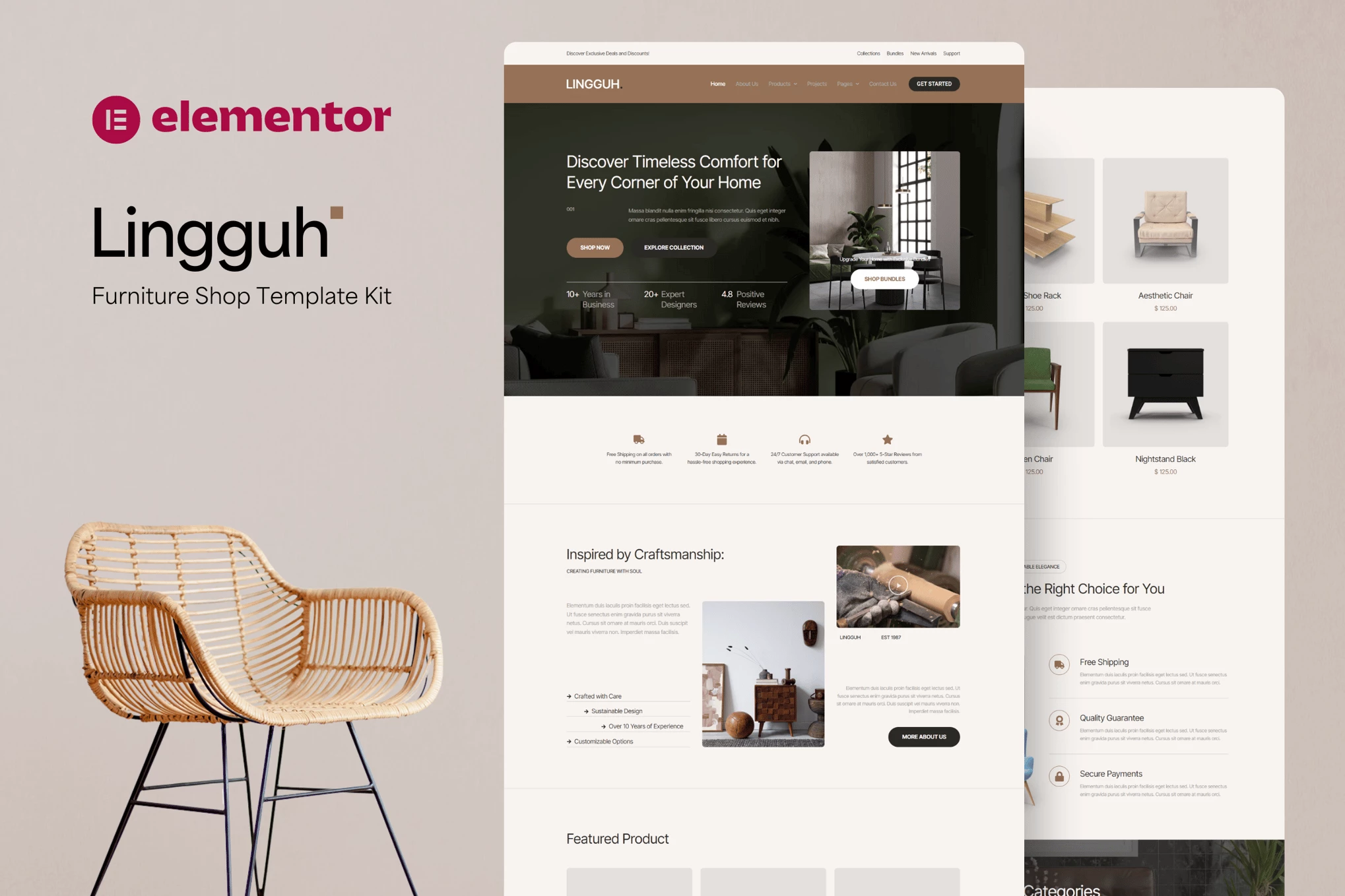 Lingguh - Kit de plantillas Elementor para comercio electrónico de muebles