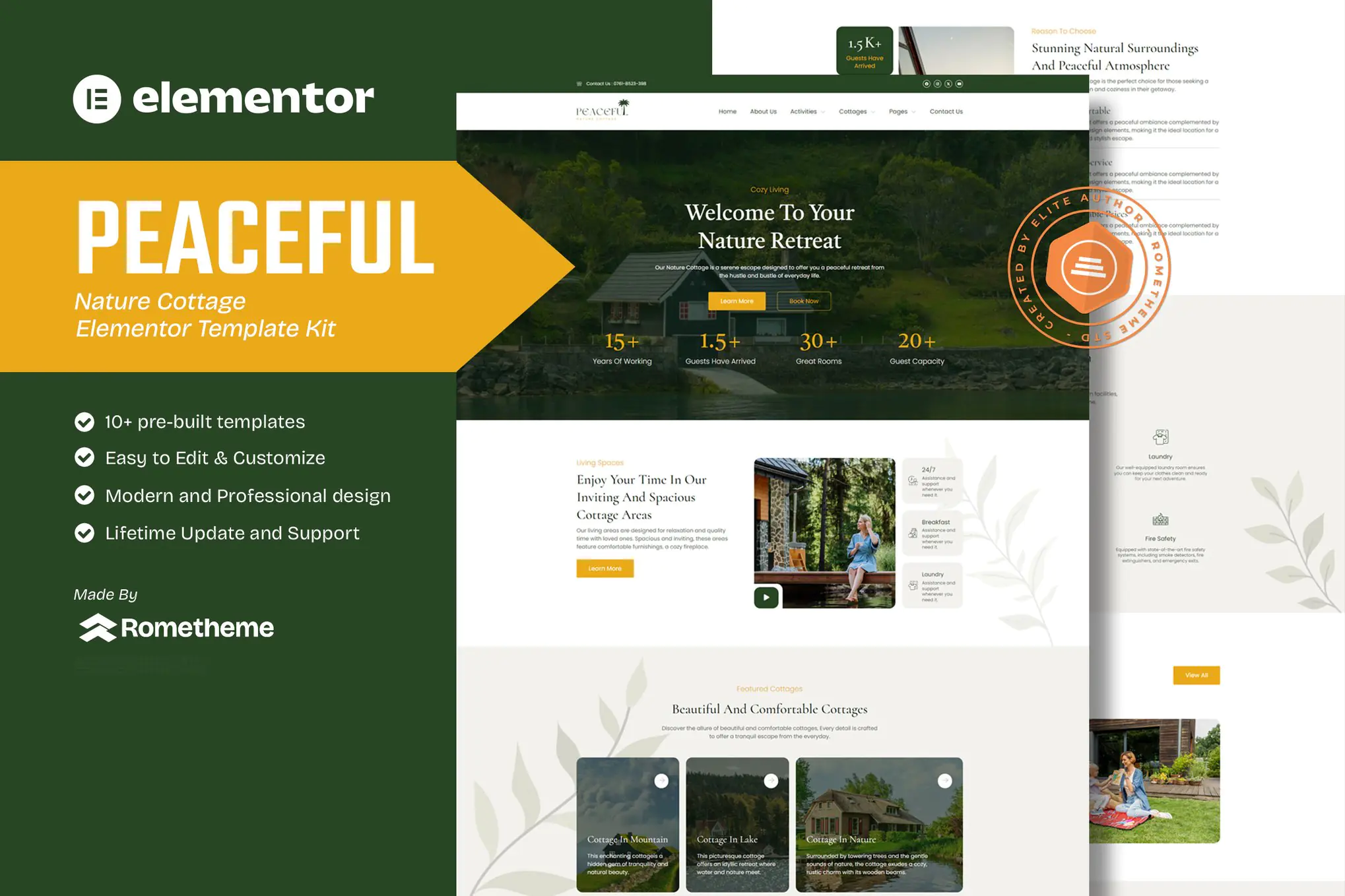 Kit de plantillas Elementor de Peaceful - Nature Cottage