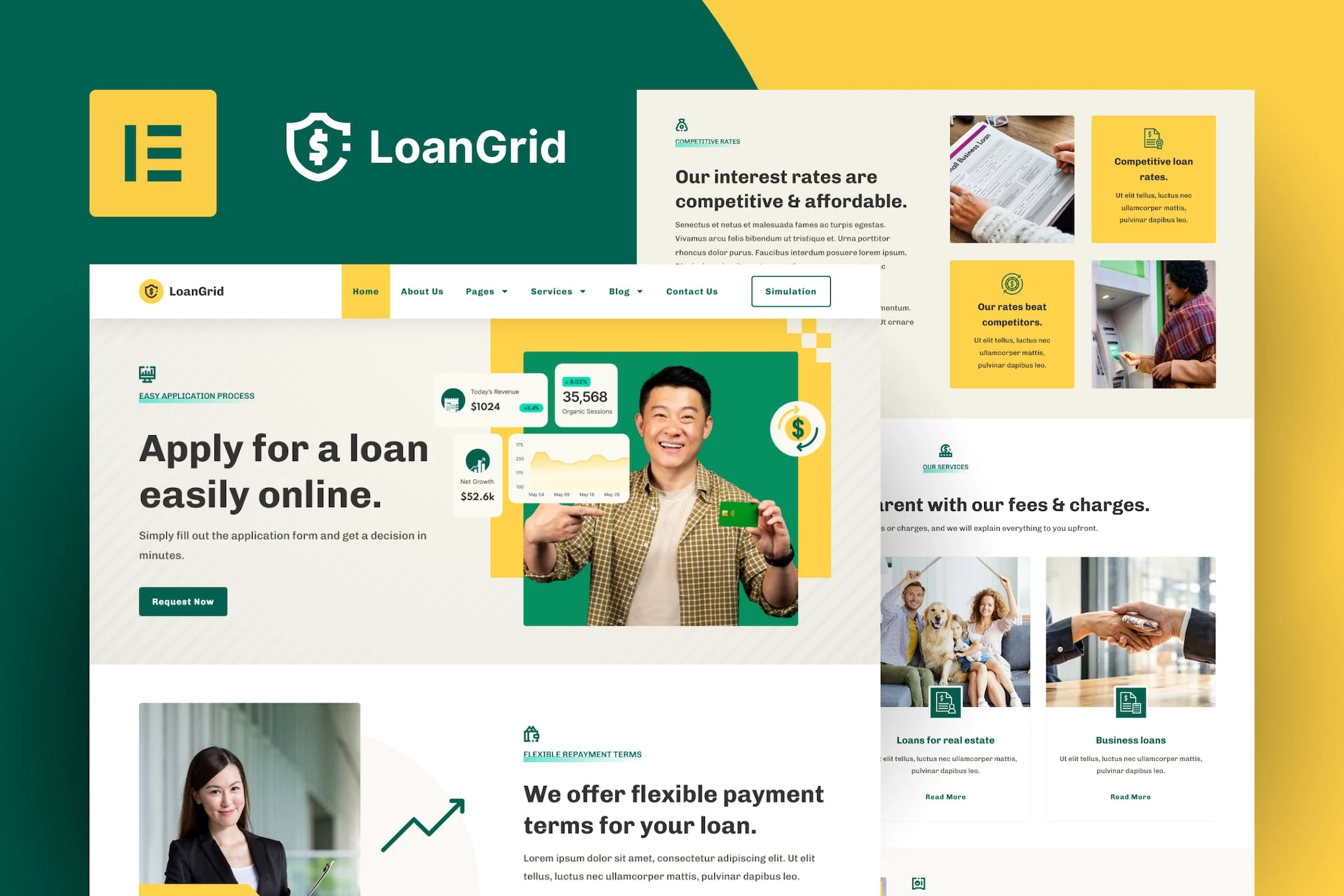LoanGrid - Kit de plantillas Elementor Pro para préstamos y financiación