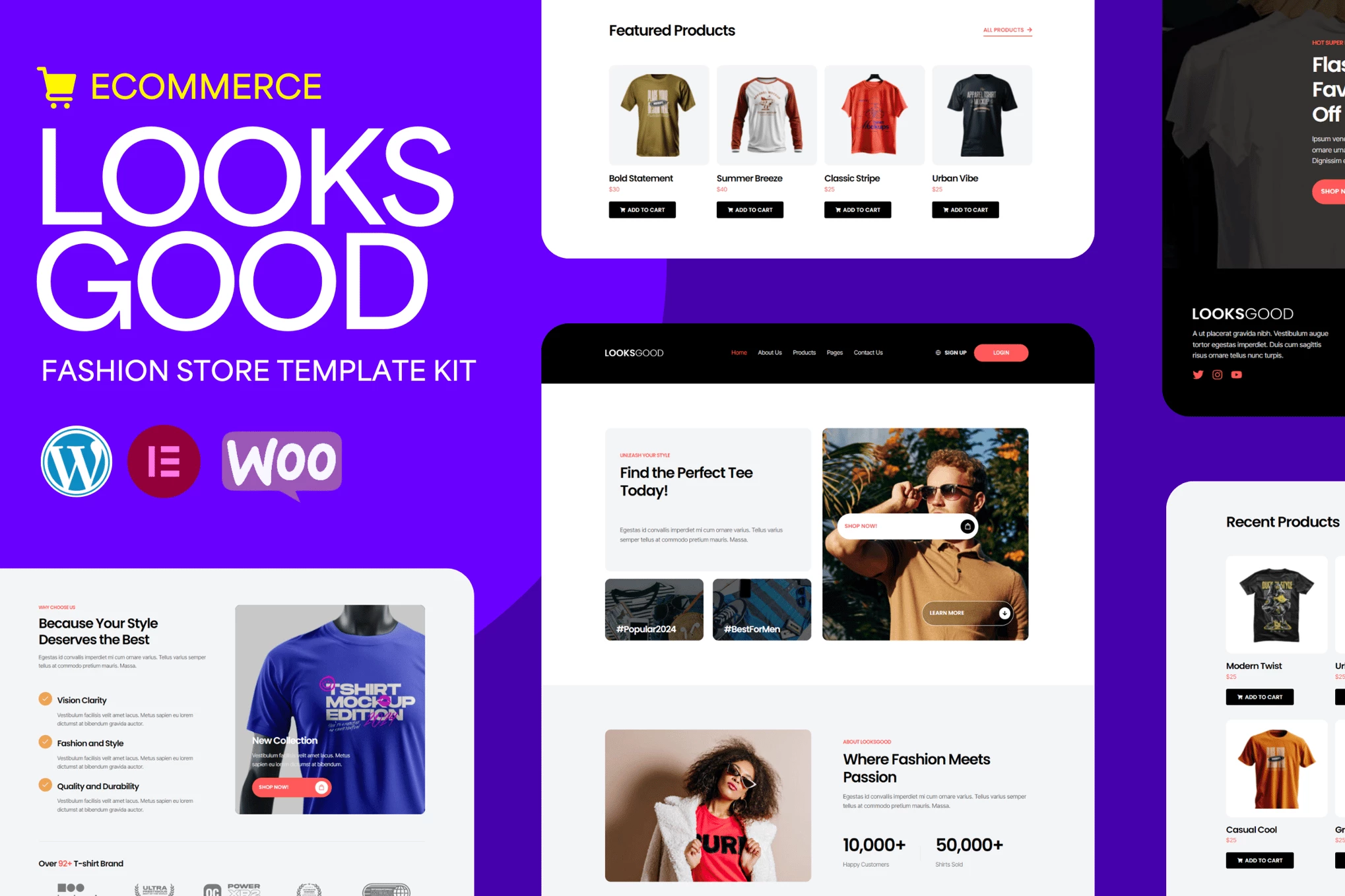 LooksGood - Kit de plantillas Elementor Pro para tienda de camisetas