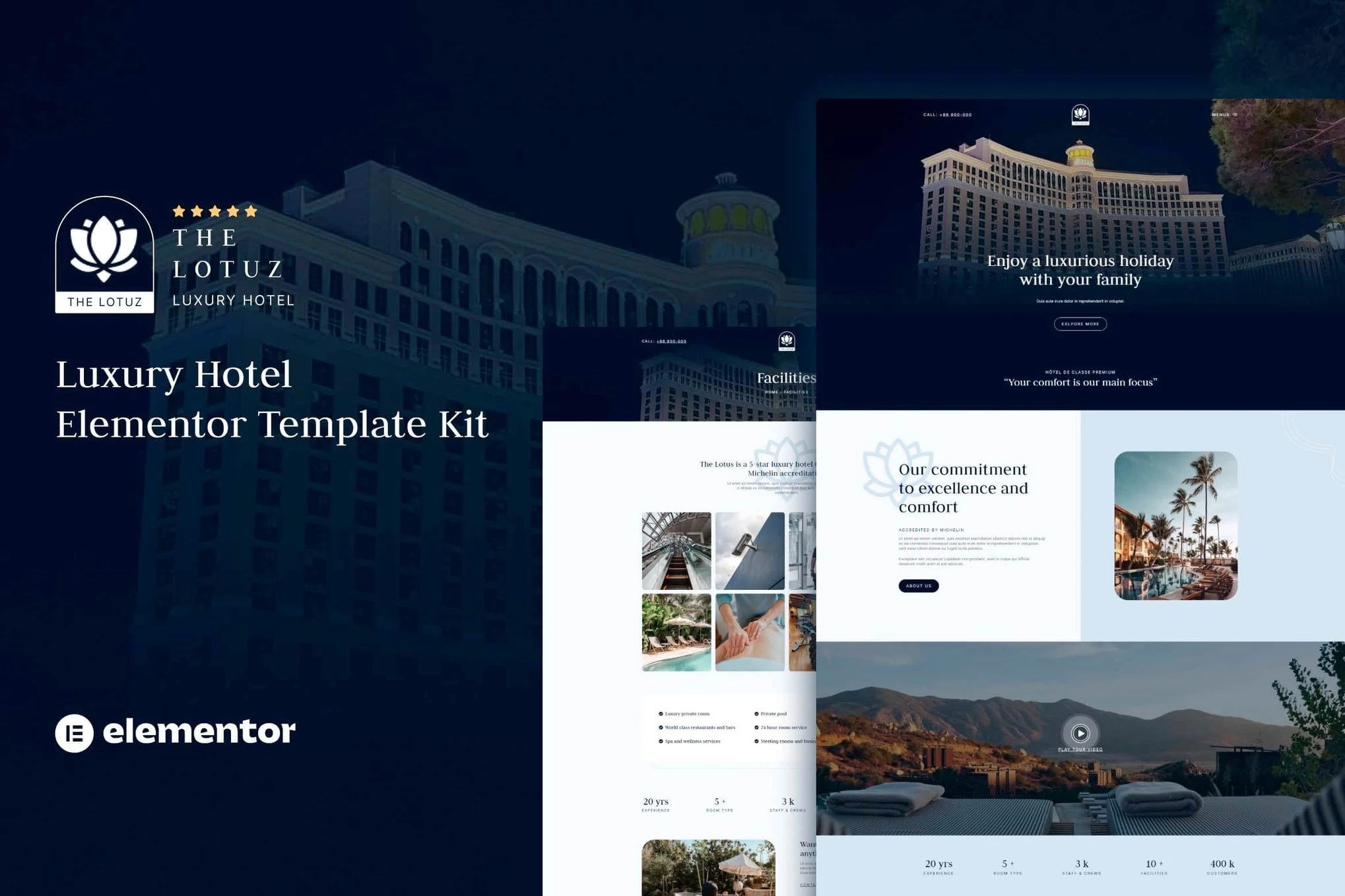 Lotuz - Kit de plantillas Elementor para hoteles de lujo