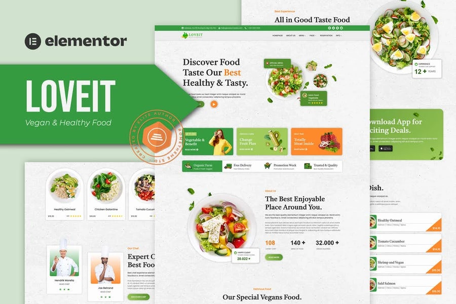 Loveit - Template Kit Elementor para restaurante de comida vegana y saludable
