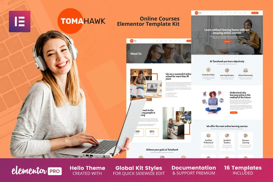 Tomahawk - Kit de plantillas Elementor Pro para cursos en línea