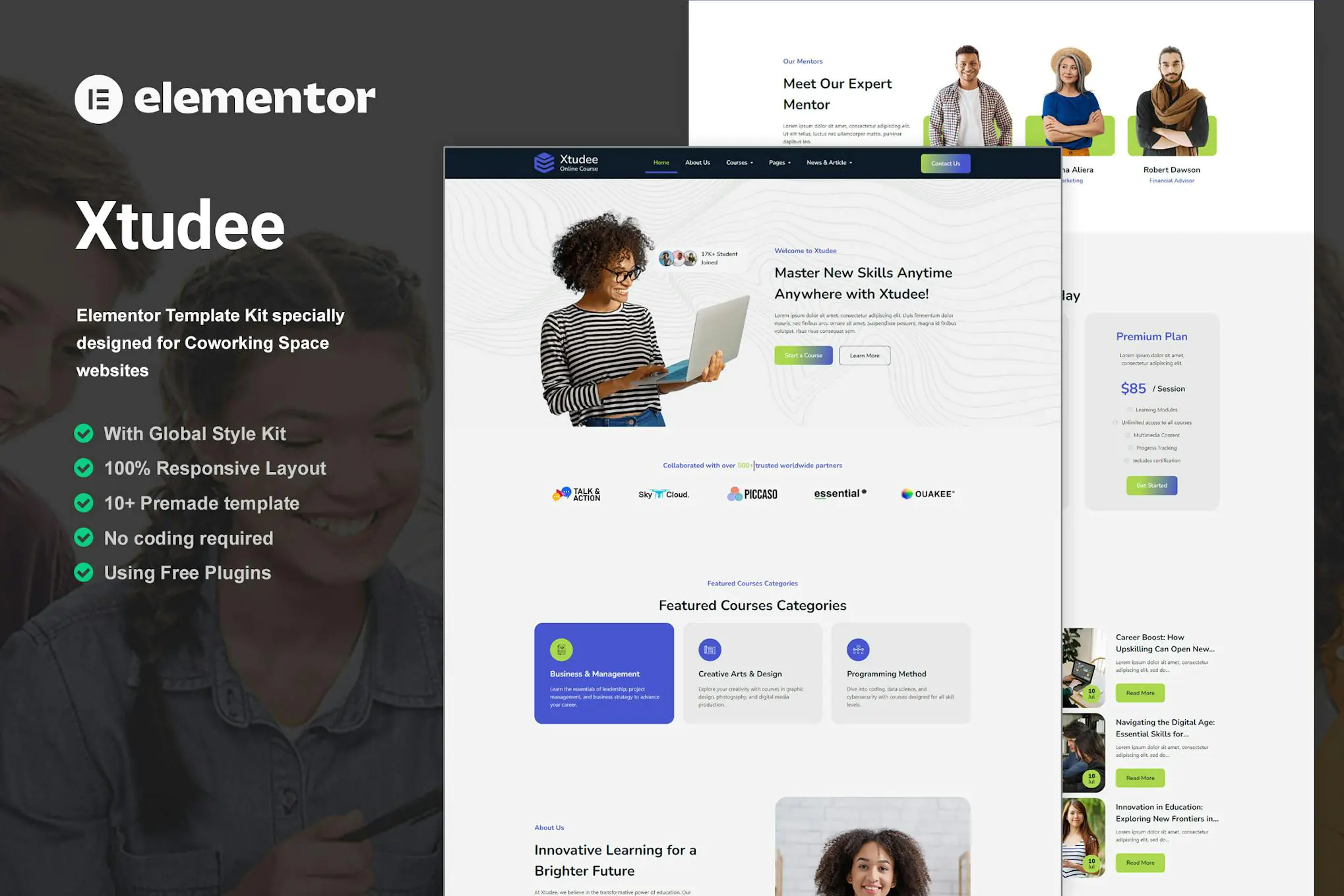 Xtudee - Kit de plantillas de Elementor para cursos en línea