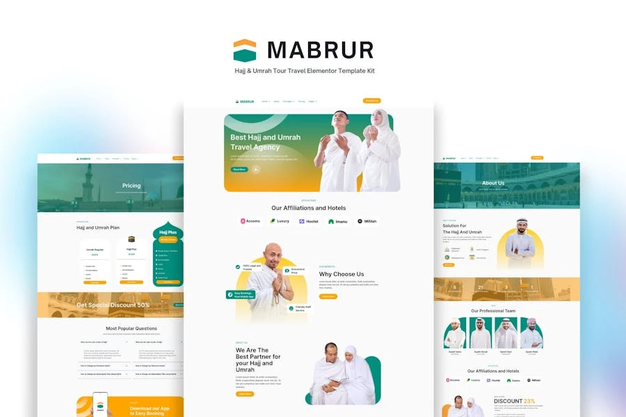 Mabrur - Kit de plantillas Elementor para la gira del Hayy y la Umrah